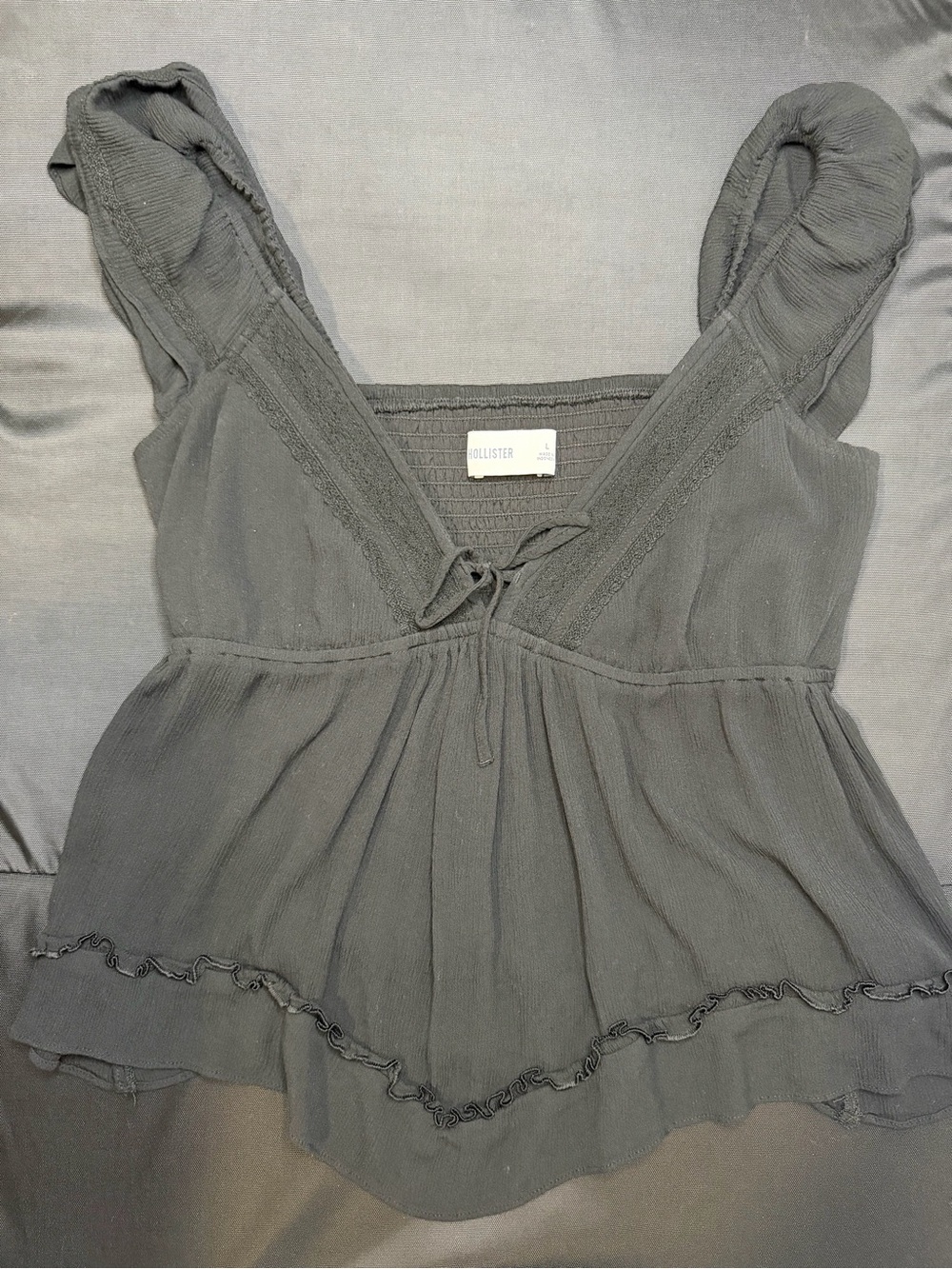 Hollister Women's Gray Ruffled V-Neck Babydoll Camisole